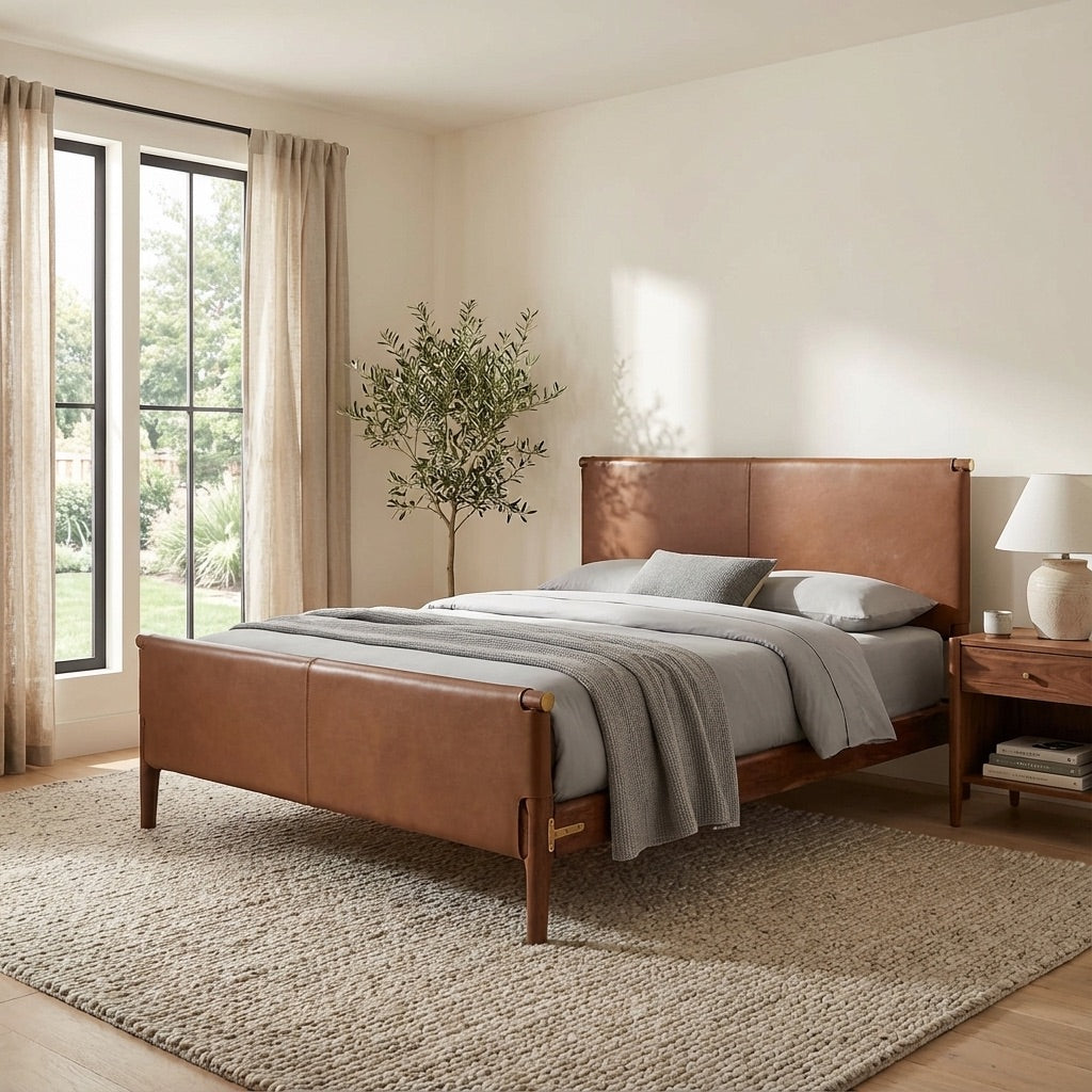 Tomas Brown Leather Bed
