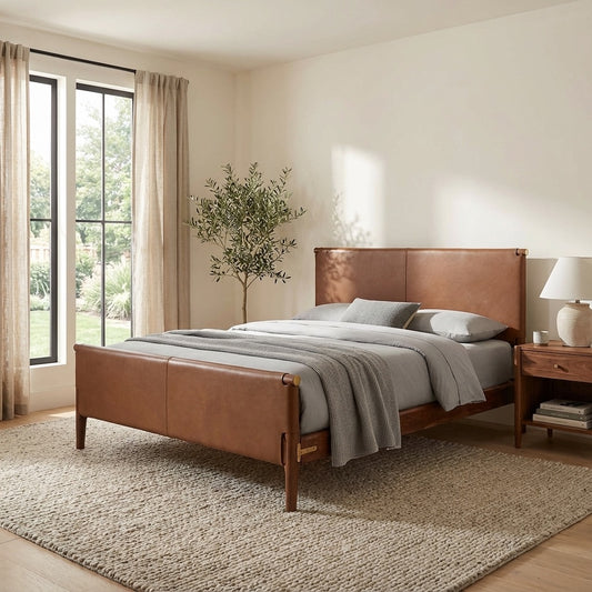 Tomas Brown Leather Bed