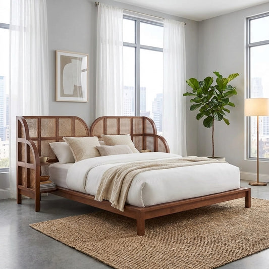 Langston Rattan Nightstand Bed