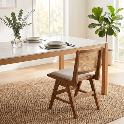 Zev Solid Wood and Rattan Upholstered Dining Chair