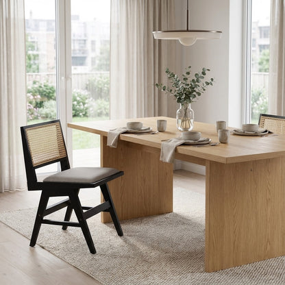 Zev Solid Wood and Rattan Upholstered Dining Chair