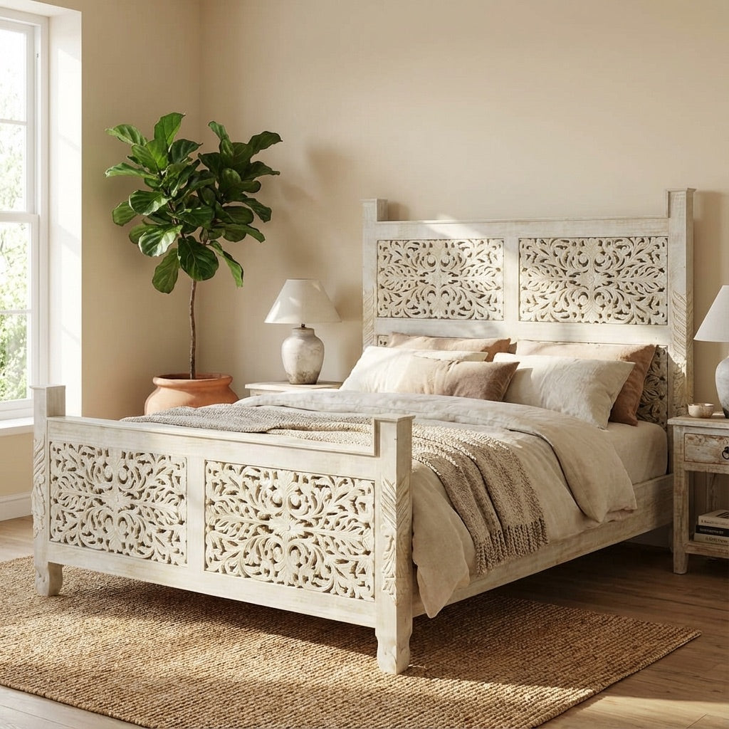 Callahan Solid Wood Hand Carved Platform Bed