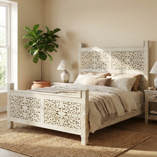 Callahan Solid Wood Hand Carved Platform Bed