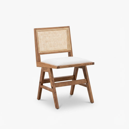 Zev Solid Wood and Rattan Upholstered Dining Chair
