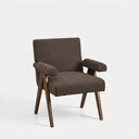 Eddie Dining Chair with Armrests in Wood and Bouclé Fabric