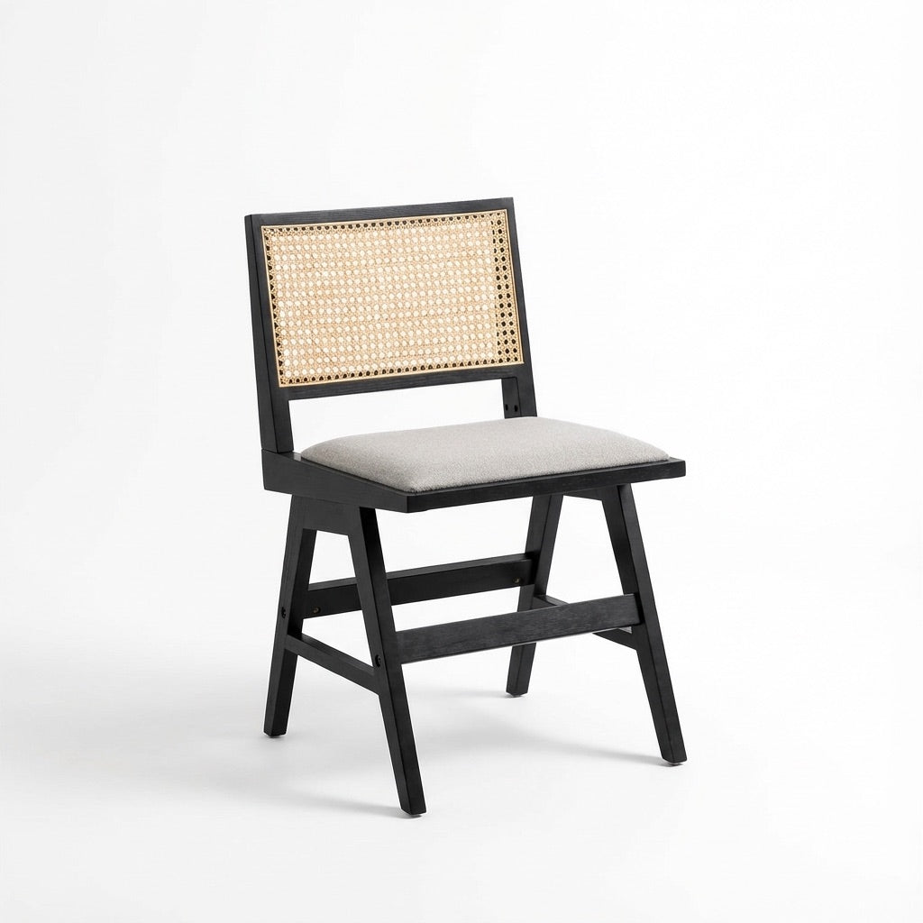 Zev Solid Wood and Rattan Upholstered Dining Chair