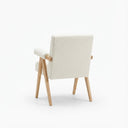 Eddie Dining Chair with Armrests in Wood and Bouclé Fabric