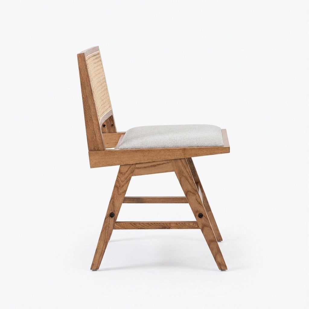 Zev Solid Wood and Rattan Upholstered Dining Chair