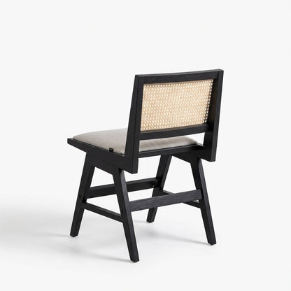 Zev Solid Wood and Rattan Upholstered Dining Chair