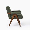 Eddie Dining Chair with Armrests in Wood and Bouclé Fabric