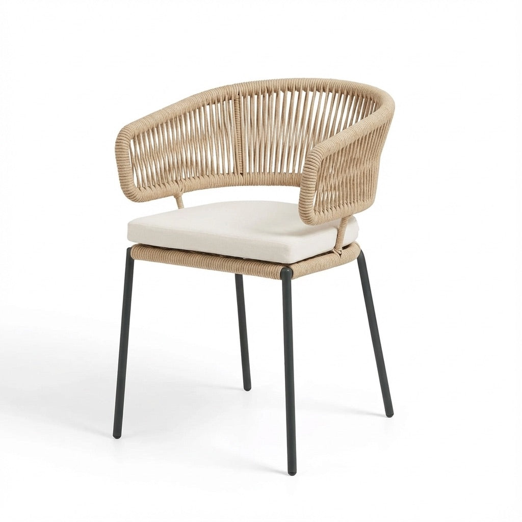 Ricky Dining Chair in Iron and Braided Rope