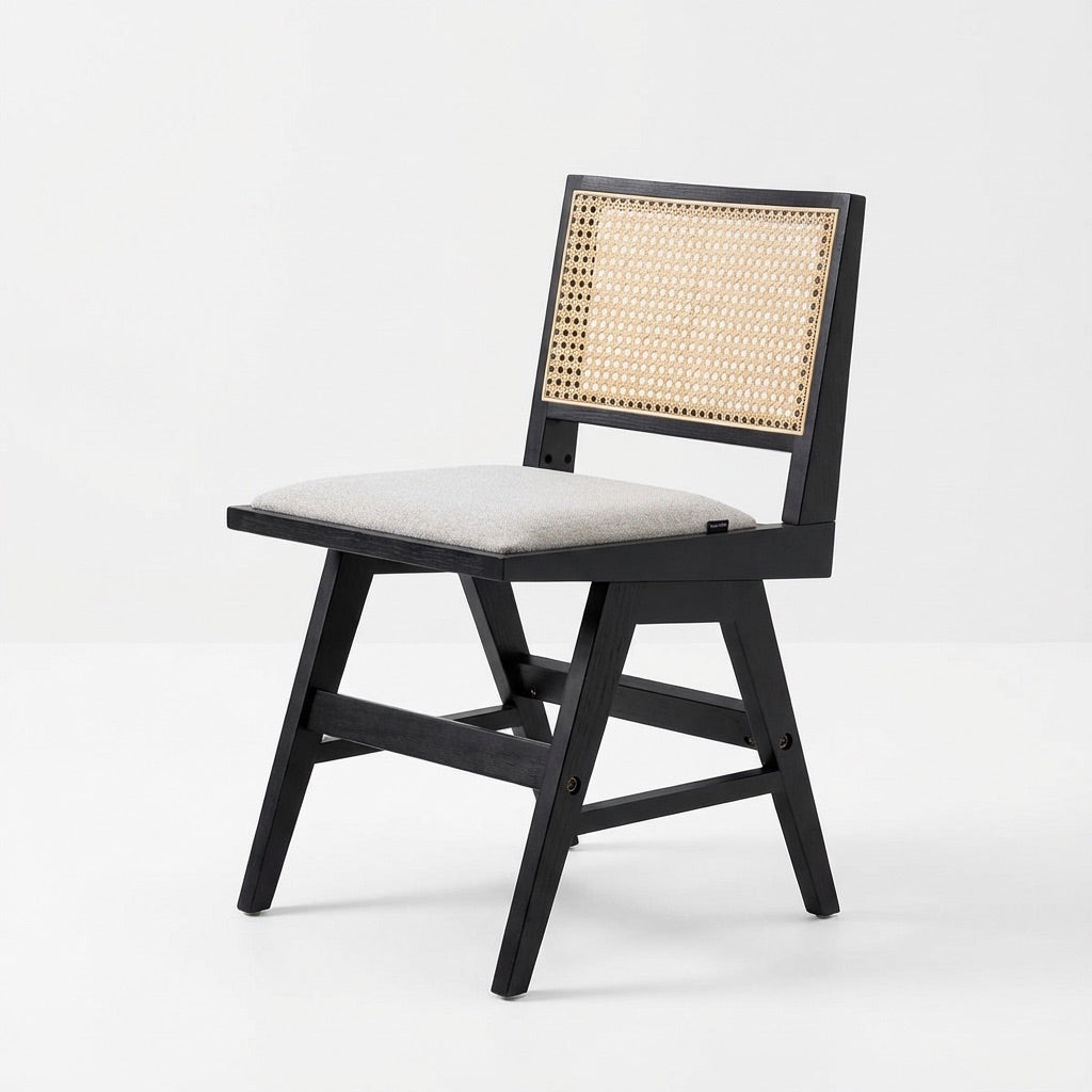 Zev Solid Wood and Rattan Upholstered Dining Chair