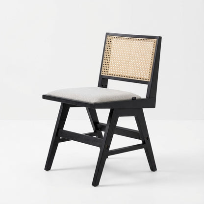 Zev Solid Wood and Rattan Upholstered Dining Chair