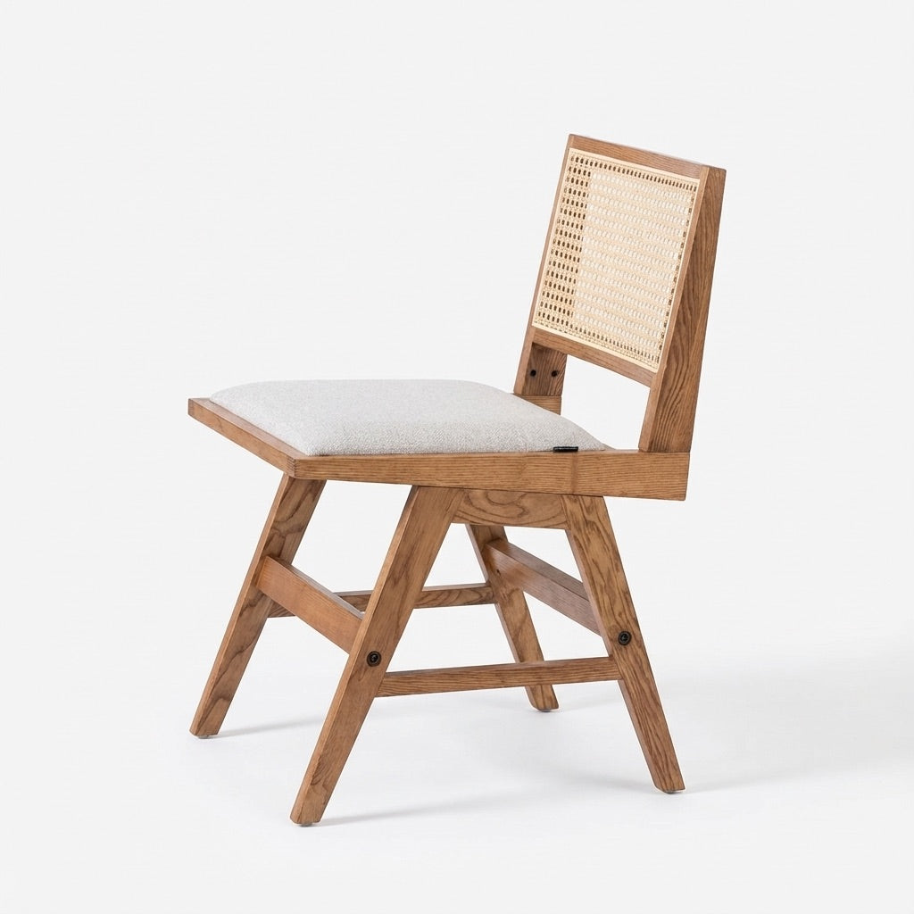 Zev Solid Wood and Rattan Upholstered Dining Chair