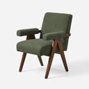 Eddie Dining Chair with Armrests in Wood and Bouclé Fabric