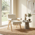 Eddie Dining Chair with Armrests in Wood and Bouclé Fabric