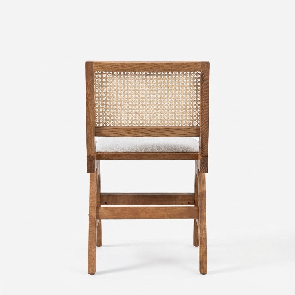 Zev Solid Wood and Rattan Upholstered Dining Chair