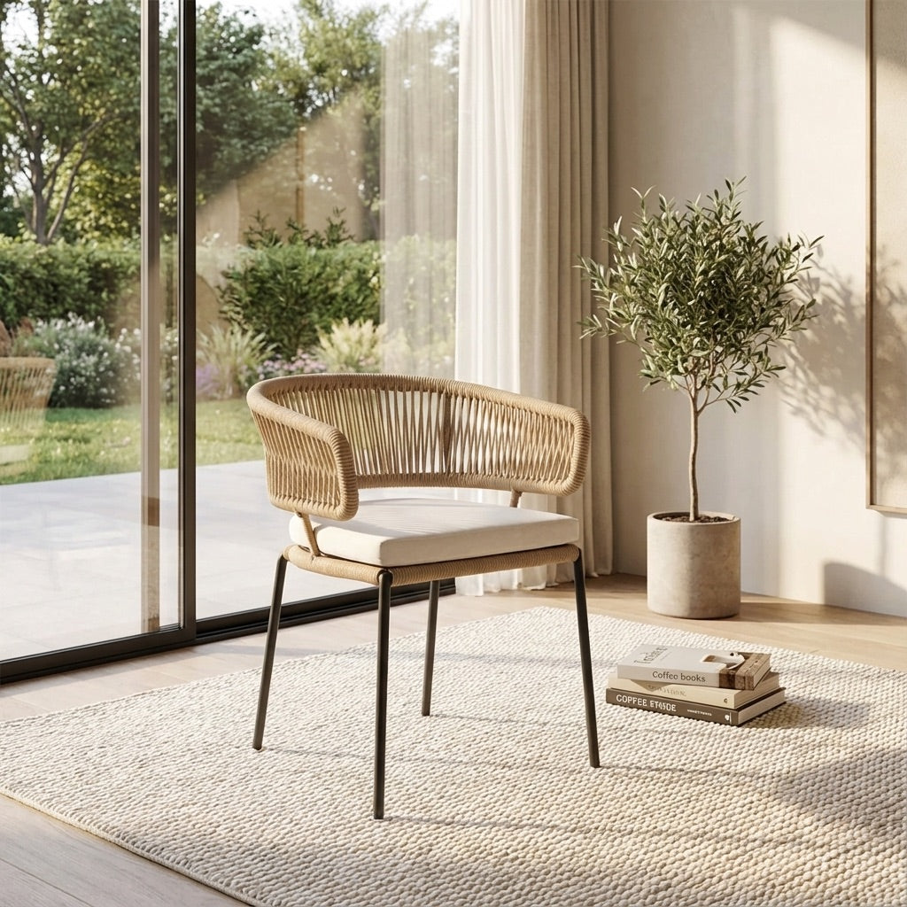 Ricky Dining Chair in Iron and Braided Rope