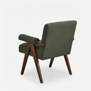 Eddie Dining Chair with Armrests in Wood and Bouclé Fabric