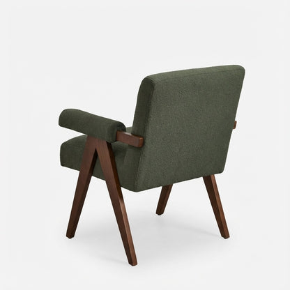 Eddie Dining Chair with Armrests in Wood and Bouclé Fabric