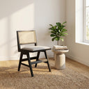 Zev Solid Wood and Rattan Upholstered Dining Chair