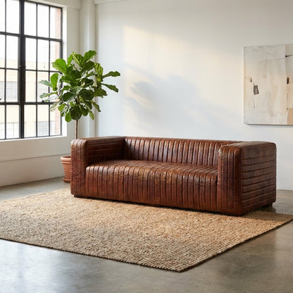 Orlando Genuine Leather Square Arm Chesterfield Sofa