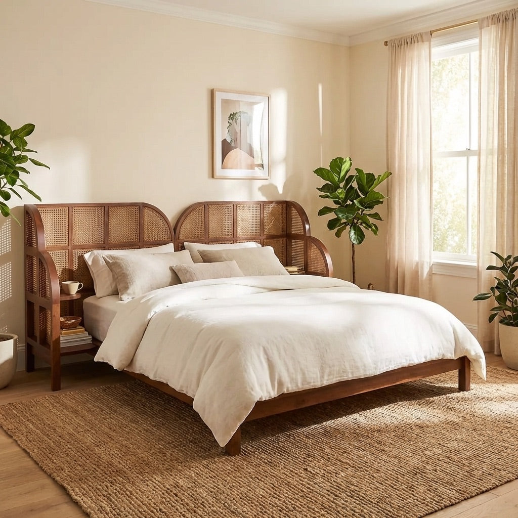 Langston Rattan Nightstand Bed