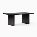Detailed view of the dark wood tabletop on the Nixon Rosa Plank Dining Table showing its subtle grain and refined edge profile.