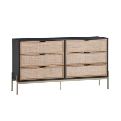 Jamir Rattan & Wood 6-Drawer Dresser