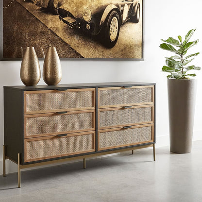 Jamir Rattan & Wood 6-Drawer Dresser