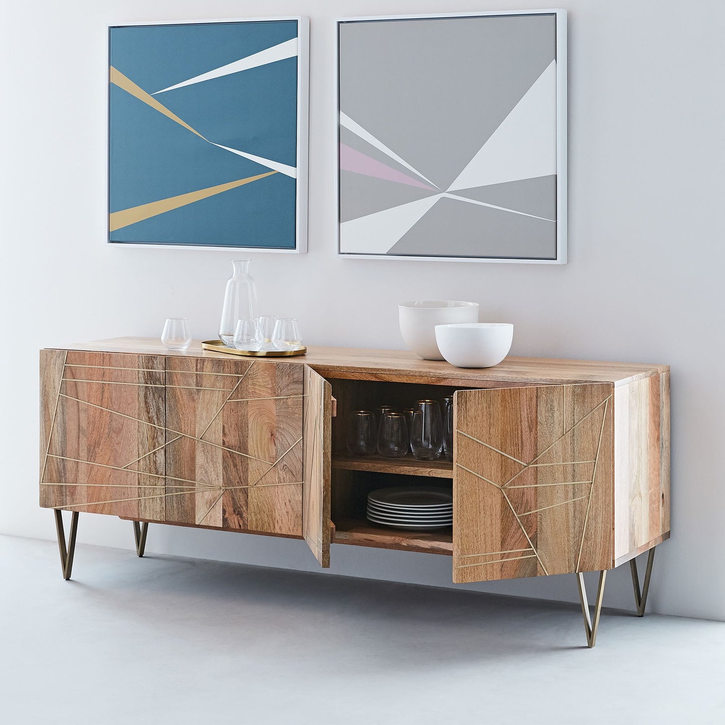 Ambrose Brass Geo Inlay Media Console