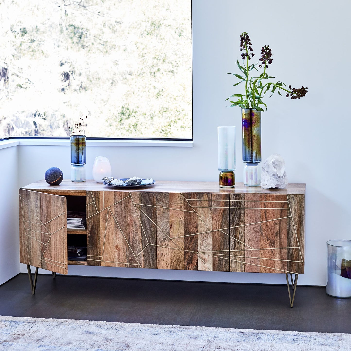 Ambrose Brass Geo Inlay Media Console