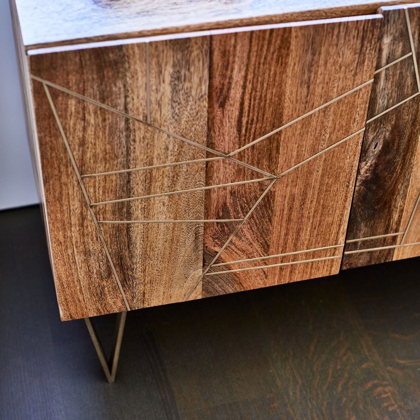 Ambrose Brass Geo Inlay Media Console