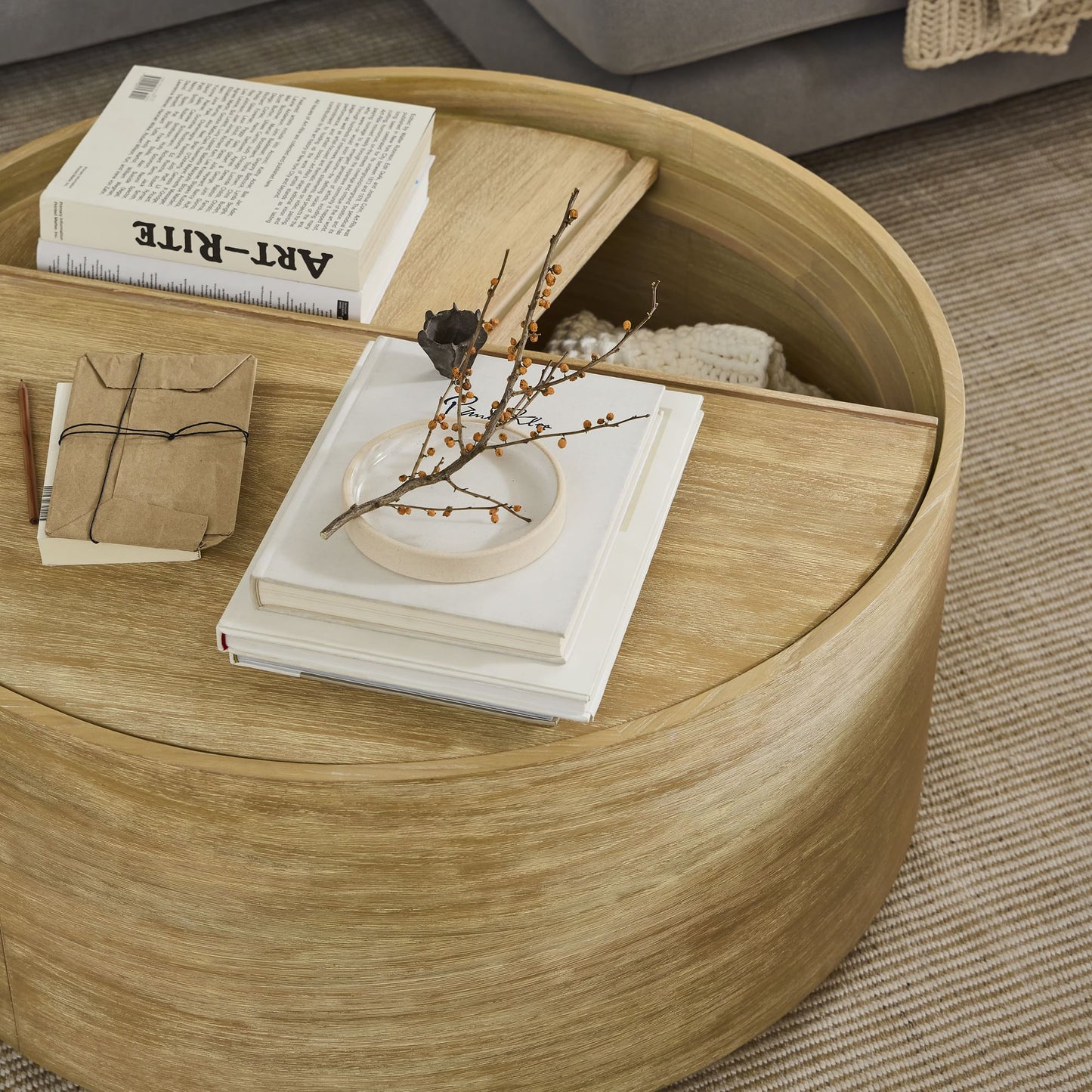 Amos Round Storage Drum Coffee Table