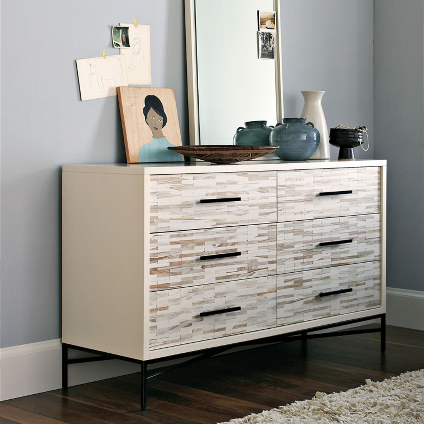 Benson Wood Tiled 6-Drawer Dresser
