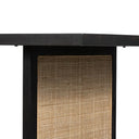Detailed view of the Dennis Woven 6 Seater Dining Table underside and woven panel construction with black edging.